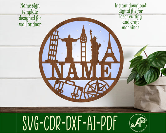 Travel name wall sign. SVG / DXF / AI / PDF / CDR