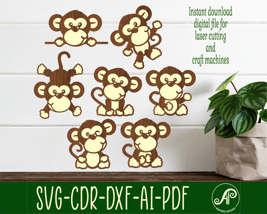 Monkeys designs, 7 two layer shapes