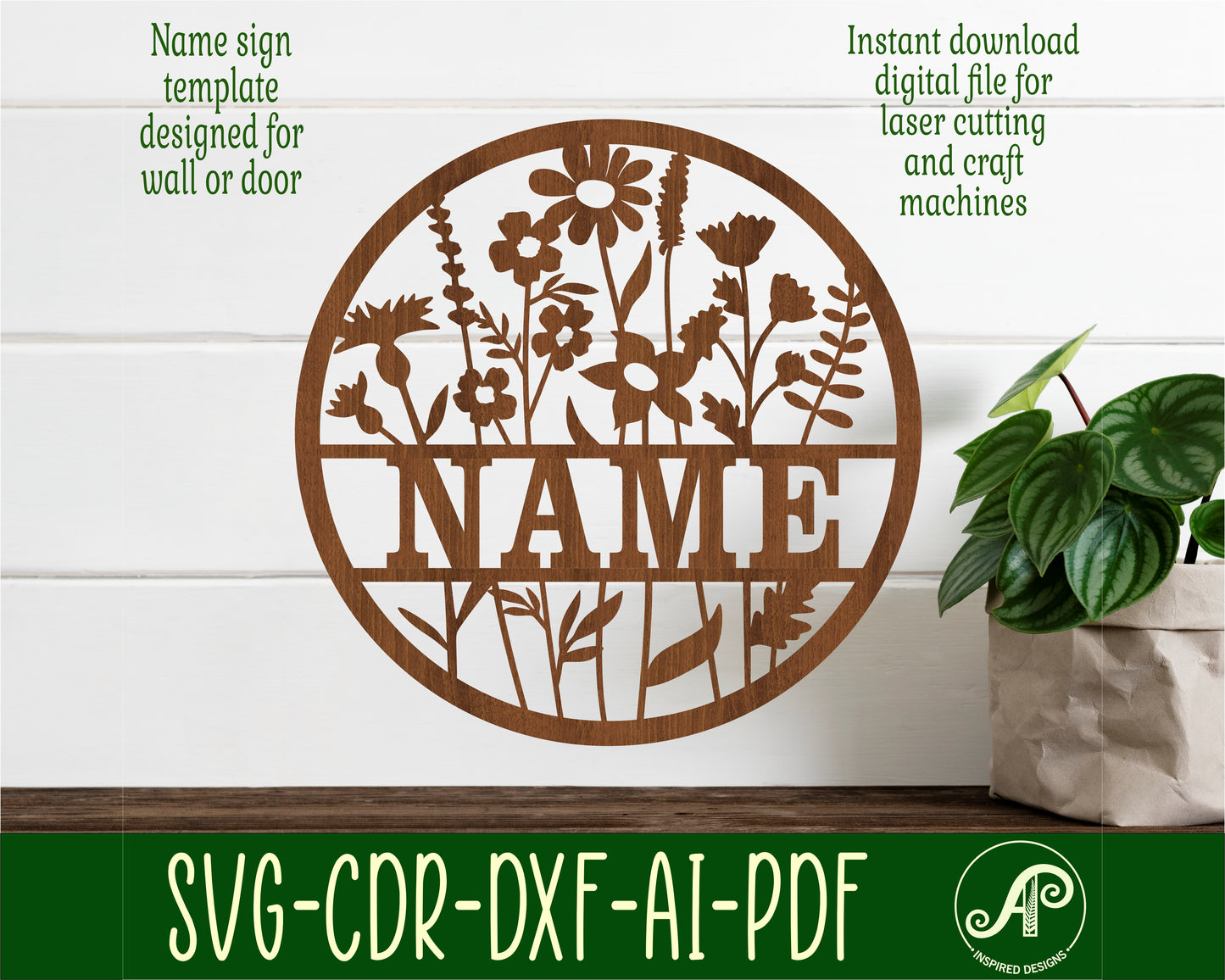 Wild flowers name wall sign. SVG / DXF / AI / PDF / CDR