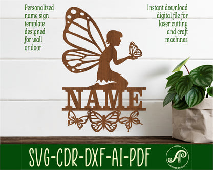 Butterfly fairy shape name sign SVG / DXF / AI / PDF / CDR