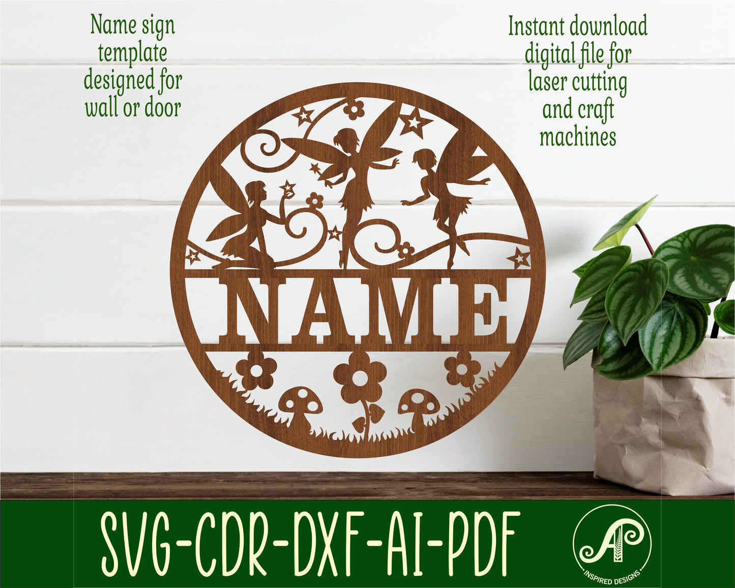 Fairies name wall sign. SVG / DXF / AI / PDF / CDR