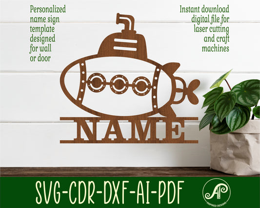 Submarine shape name sign SVG / DXF / AI / PDF / CDR