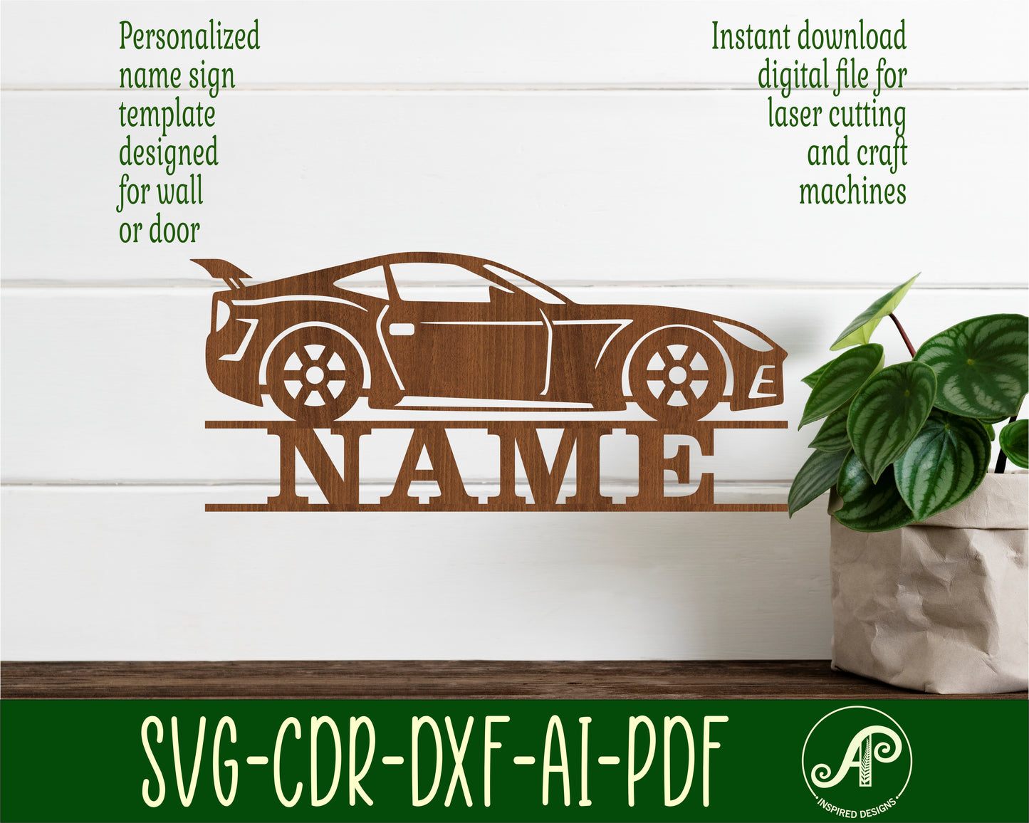 Fast car shape name sign SVG / DXF / AI / PDF / CDR