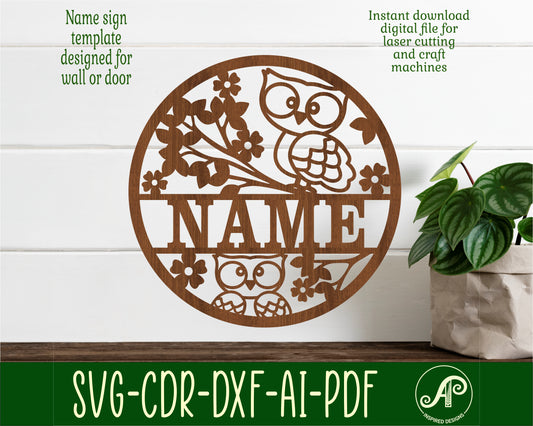 Owls name wall sign. SVG / DXF / AI / PDF / CDR