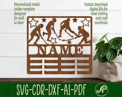 Field hockey female medal holder sign. SVG / DXF / AI / PDF / CDR