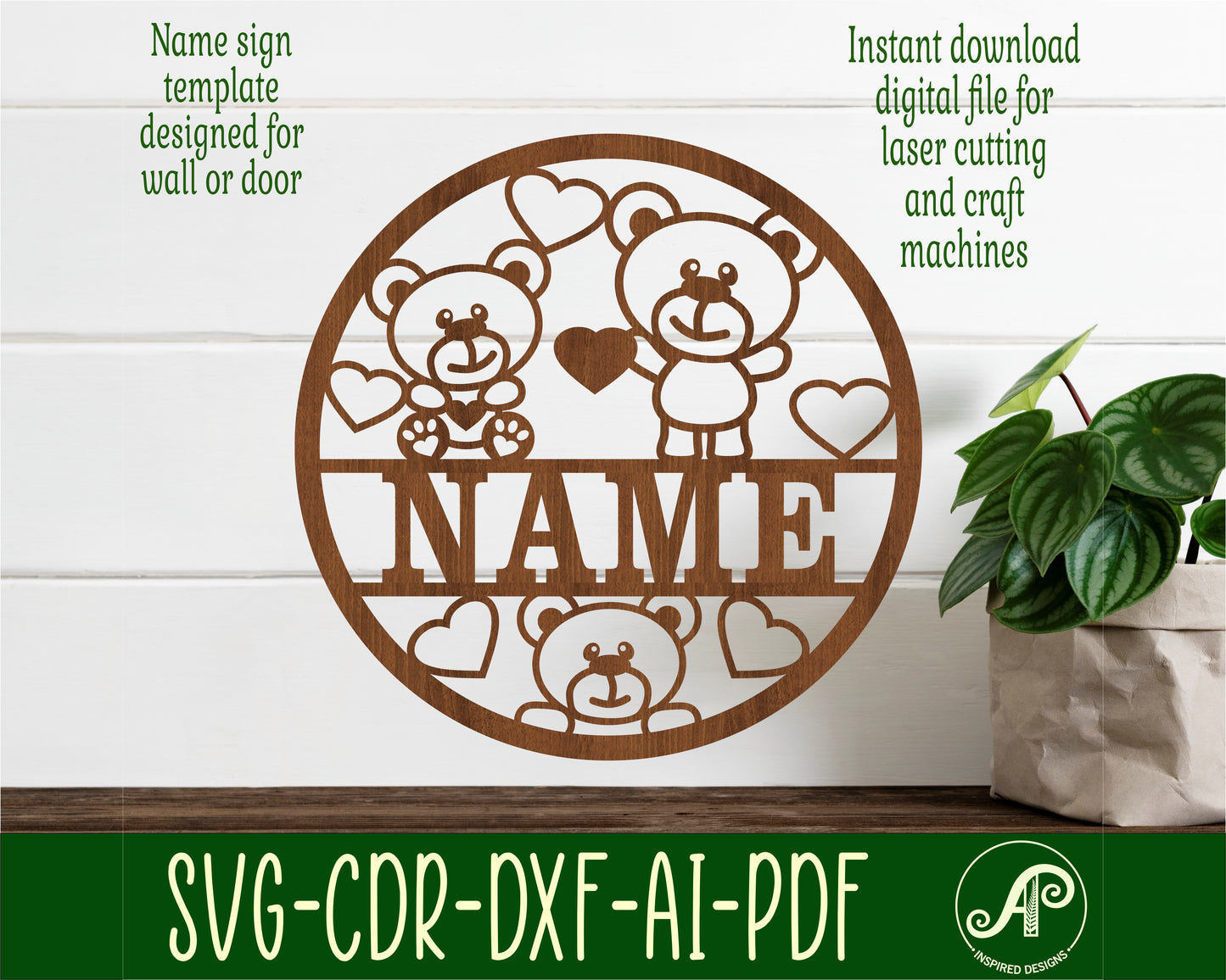 Teddy bears name wall sign. SVG / DXF / AI / PDF / CDR