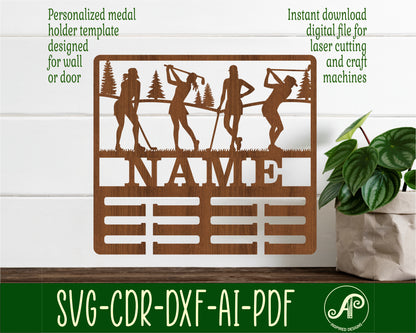 Golfer female medal holder sign. SVG / DXF / AI / PDF / CDR