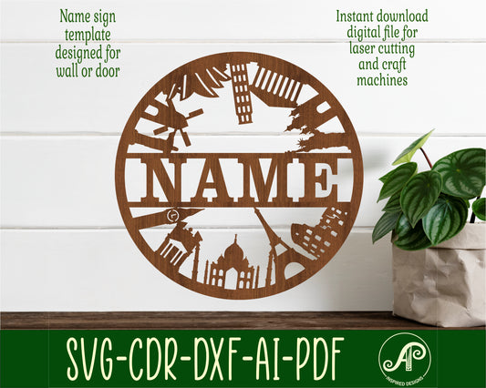 World landmarks name wall sign. SVG / DXF / AI / PDF / CDR