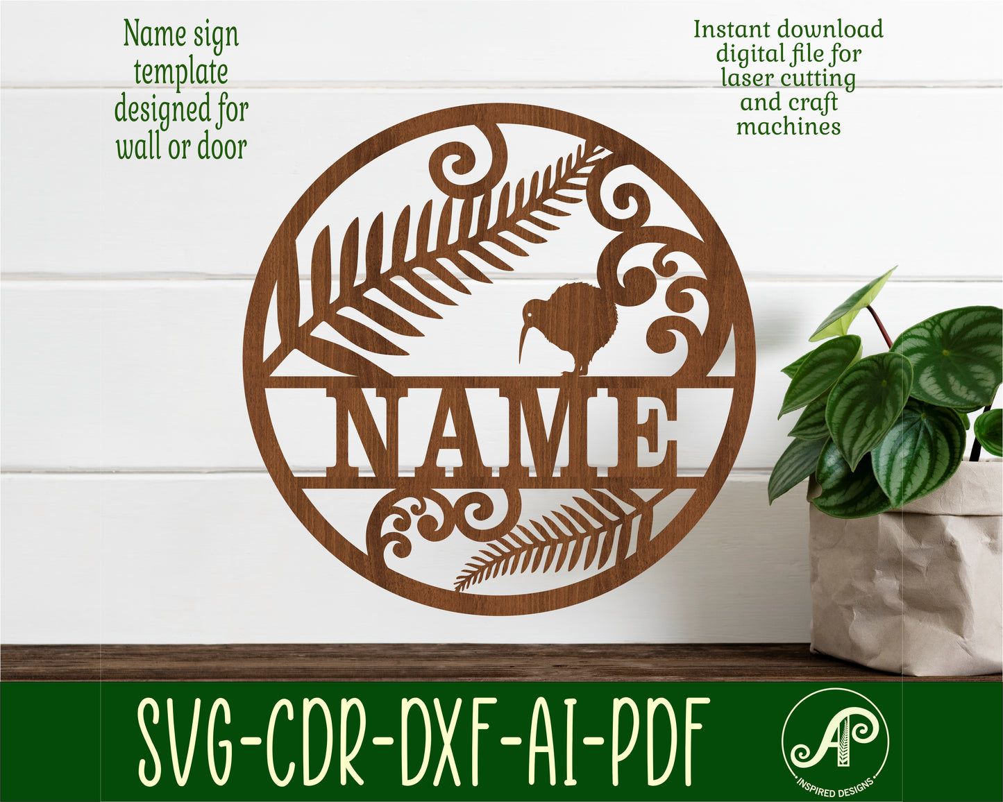 Kiwiana name wall sign. SVG / DXF / AI / PDF / CDR