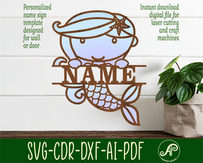 Mermaid shape name sign SVG / DXF / AI / PDF / CDR