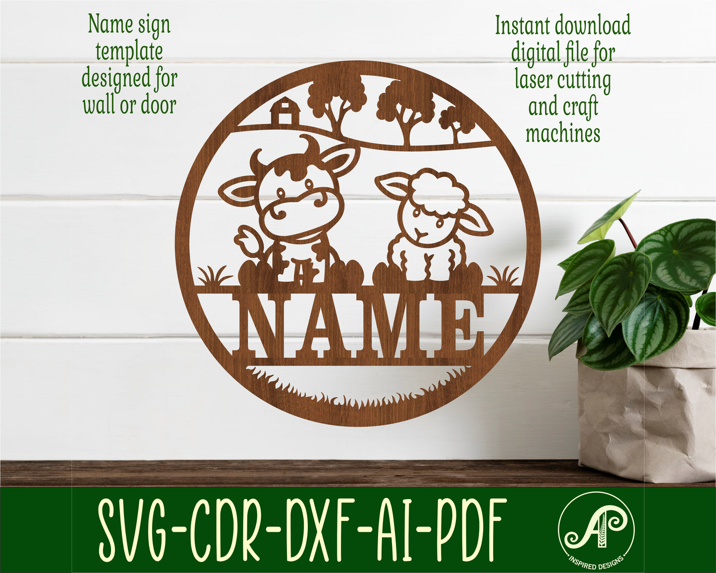 Cow and Sheep name wall sign. SVG / DXF / AI / PDF / CDR