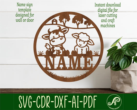 Cow and Sheep name wall sign. SVG / DXF / AI / PDF / CDR