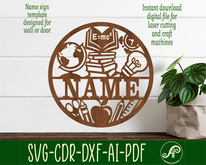 Teacher name wall sign. SVG / DXF / AI / PDF / CDR