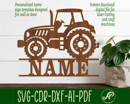 Tractor shape name sign SVG / DXF / AI / PDF / CDR