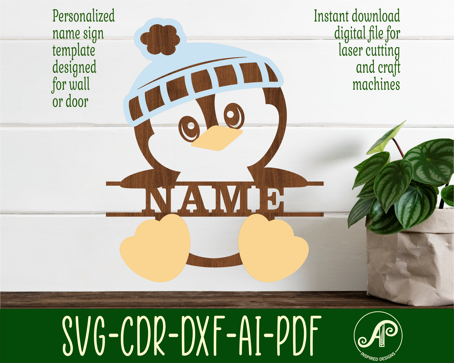 Penguin shape name sign SVG / DXF / AI / PDF / CDR