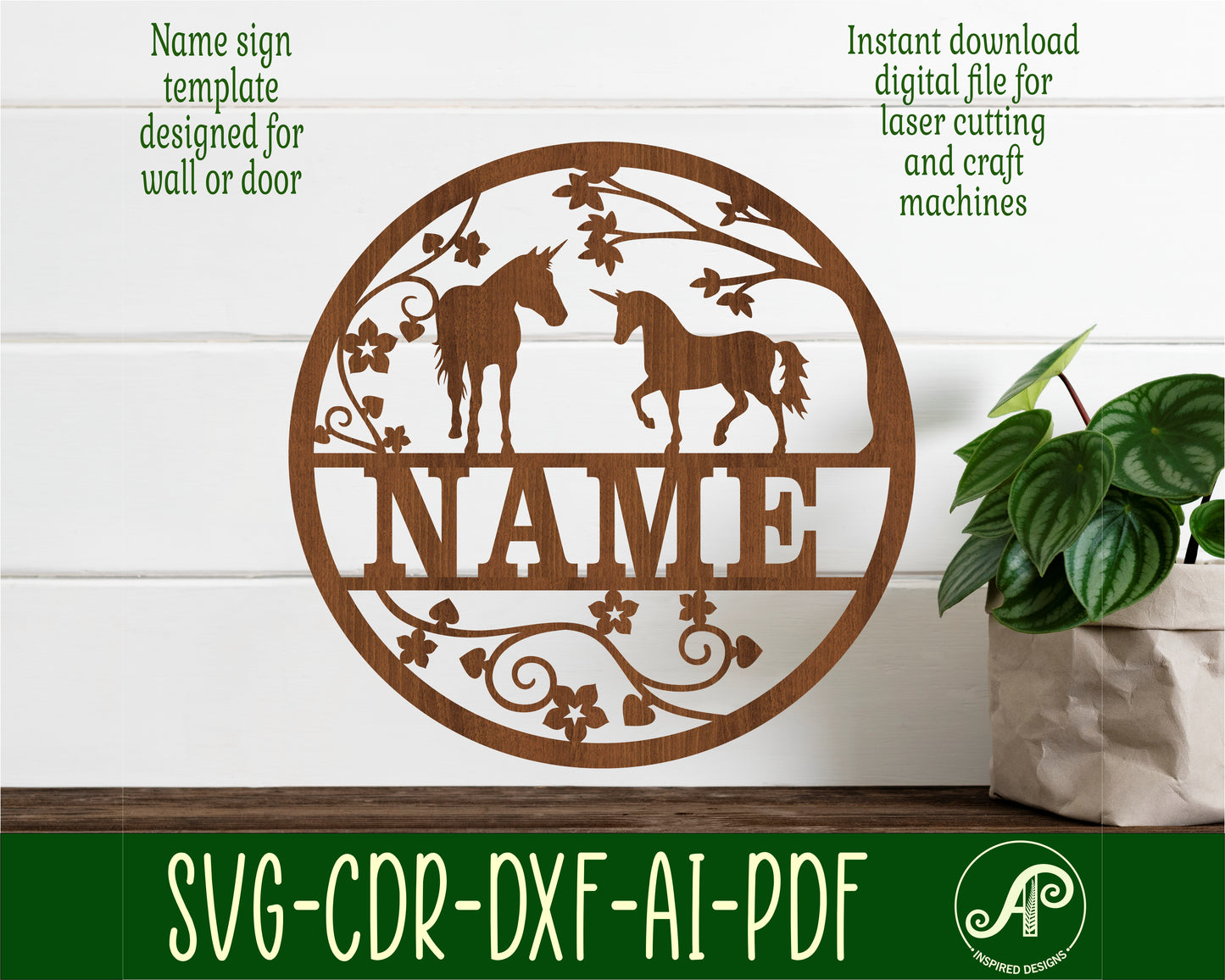 Unicorn name wall sign. SVG / DXF / AI / PDF / CDR