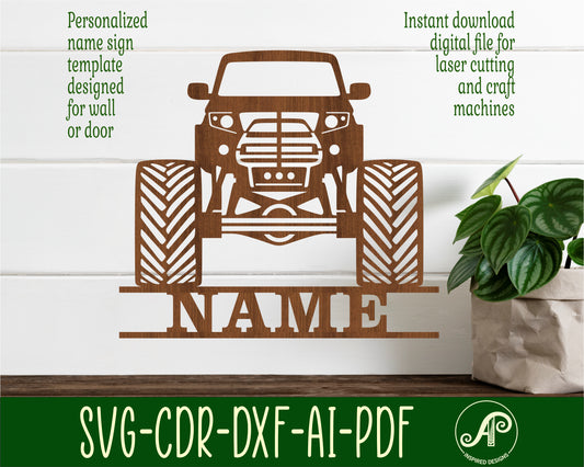 Monster truck shape name sign SVG / DXF / AI / PDF / CDR