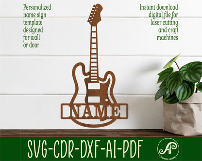 Electric guitar shape name sign SVG / DXF / AI / PDF / CDR