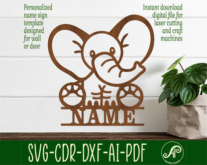 Elephant shape name sign SVG / DXF / AI / PDF / CDR