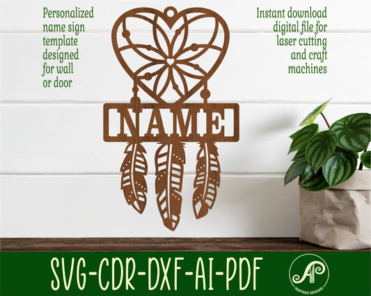 Heart Dreamcatcher shape name sign SVG / DXF / AI / PDF / CDR