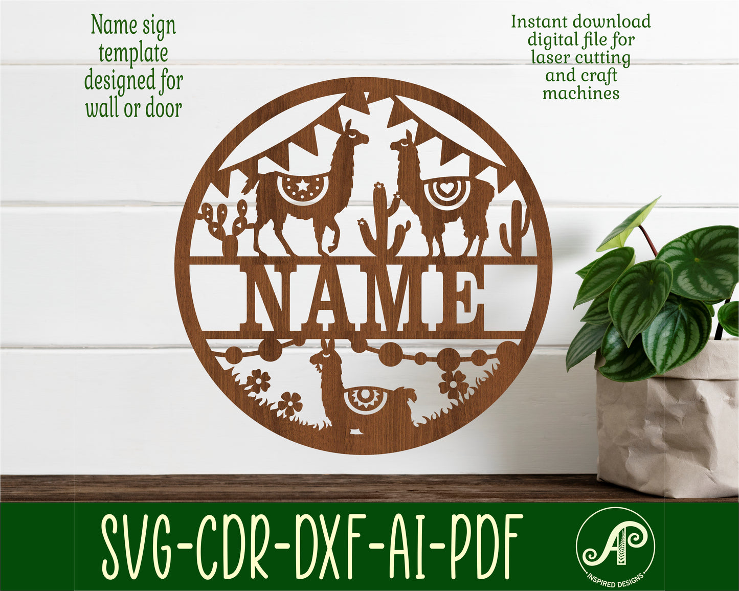 Llama name wall sign. SVG / DXF / AI / PDF / CDR