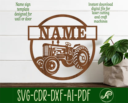 Tractor name wall sign. SVG / DXF / AI / PDF / CDR