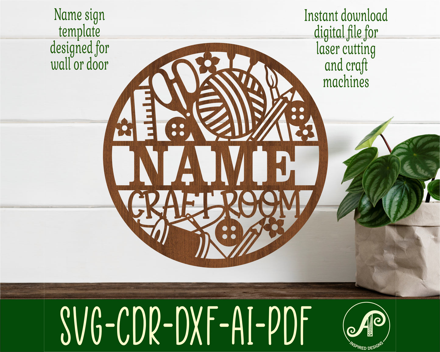 Craft name wall sign- sewing theme. SVG / DXF / AI / PDF / CDR