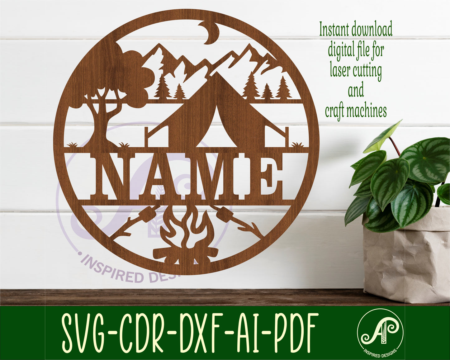 Camping name wall sign. SVG / DXF / AI / PDF / CDR