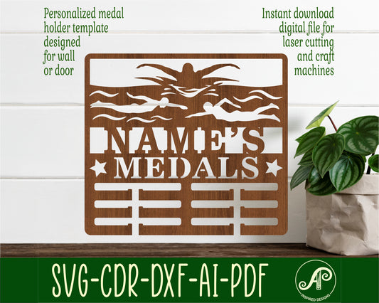 Swimming female medal holder sign. SVG / DXF / AI / PDF / CDR