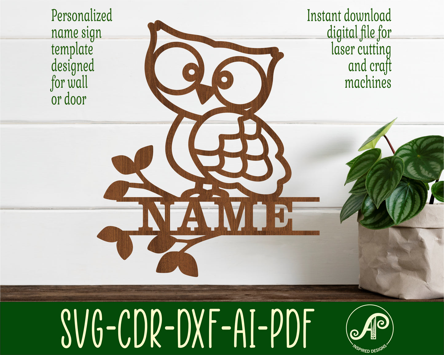 Owl shape name sign SVG / DXF / AI / PDF / CDR