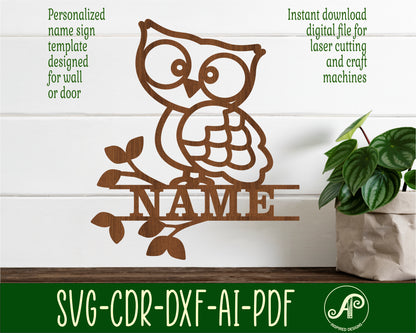 Owl shape name sign SVG / DXF / AI / PDF / CDR