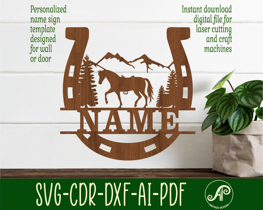 Horse shoe shape name sign SVG / DXF / AI / PDF / CDR