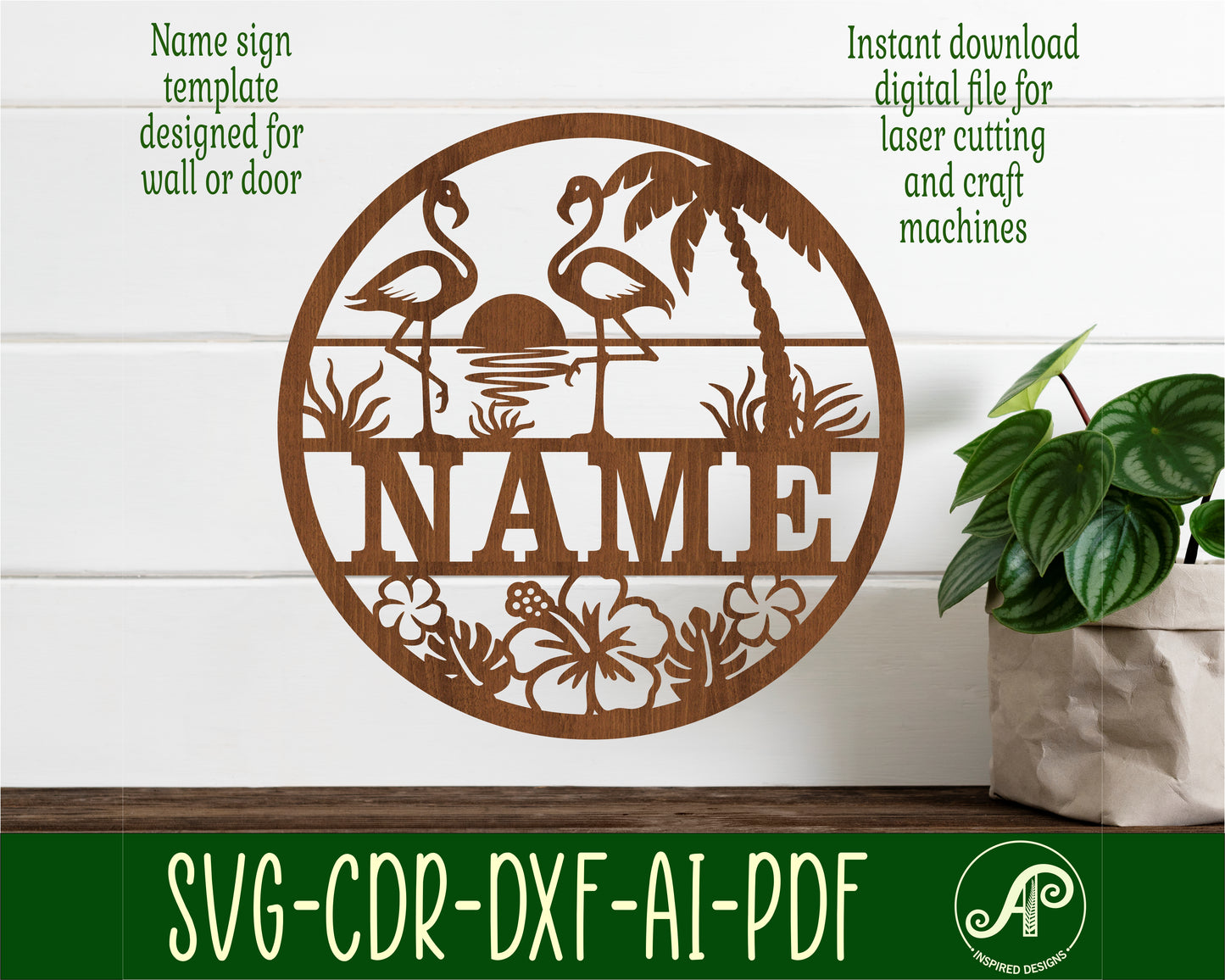 Flamingo name wall sign. SVG / DXF / AI / PDF / CDR