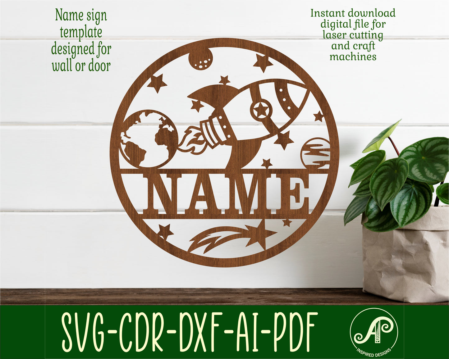 Rocket name wall sign. SVG / DXF / AI / PDF / CDR