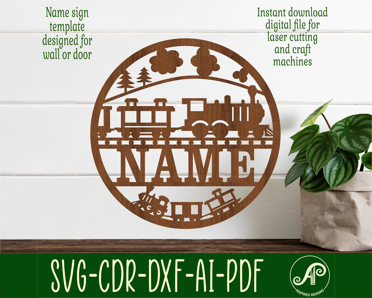 Train name wall sign. SVG / DXF / AI / PDF / CDR