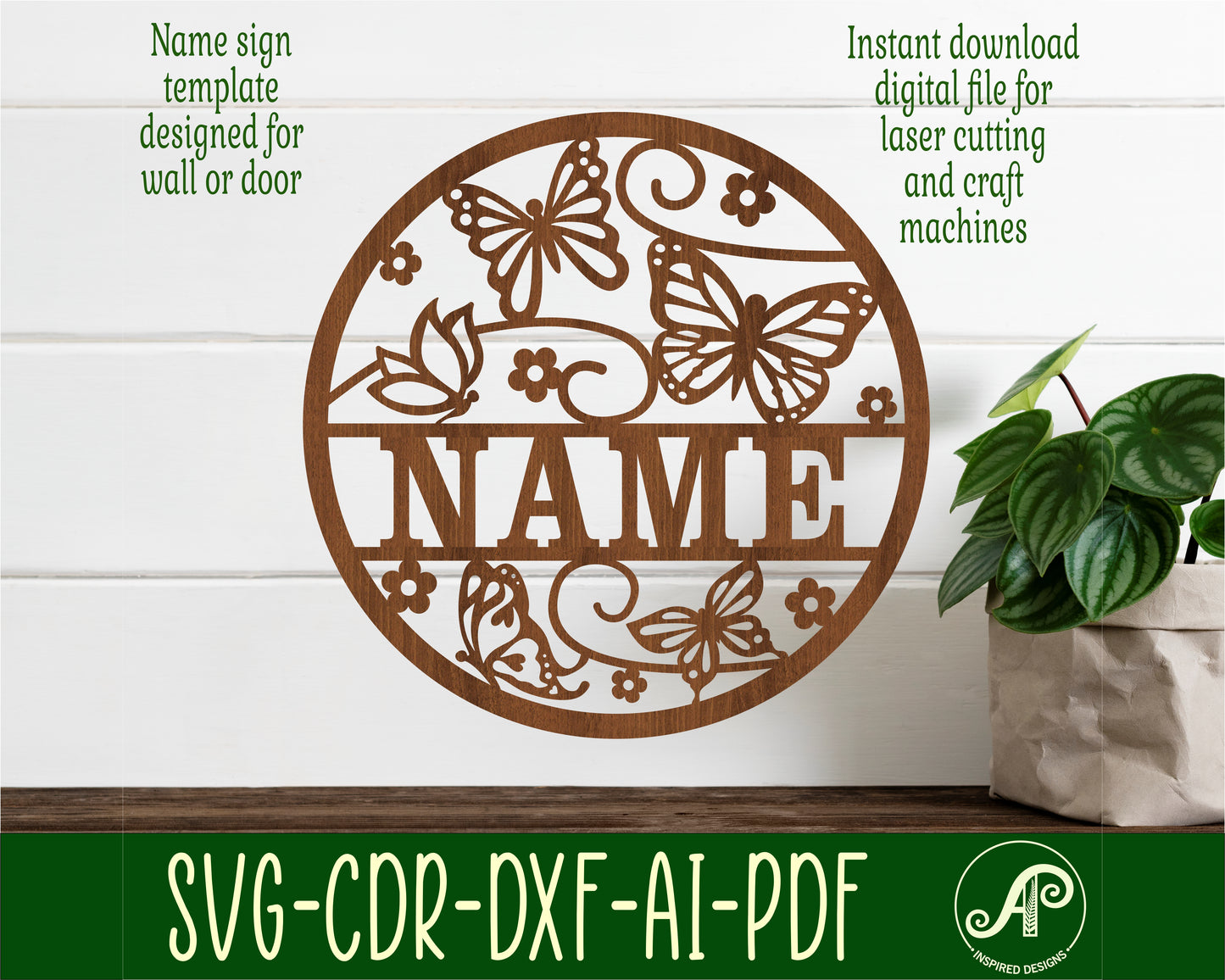 Butterflies name wall sign. SVG / DXF / AI / PDF / CDR