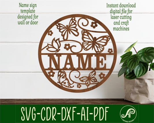 Butterflies name wall sign. SVG / DXF / AI / PDF / CDR