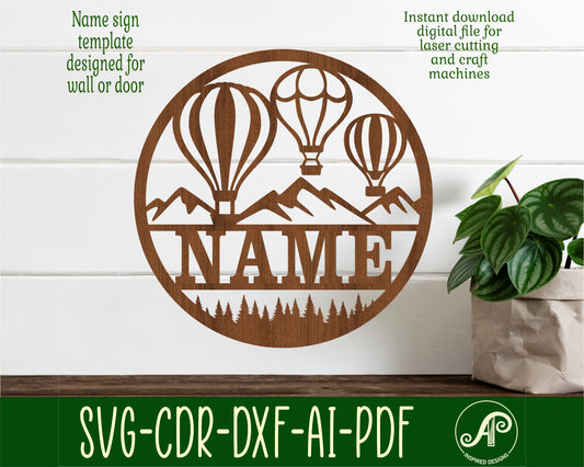 Hot air balloon name wall sign. SVG / DXF / AI / PDF / CDR