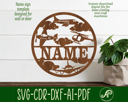 Modern planes name wall sign. SVG / DXF / AI / PDF / CDR