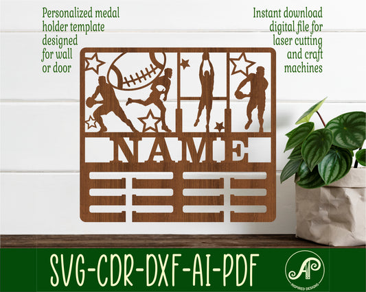 Rugby male medal holder sign. SVG / DXF / AI / PDF / CDR