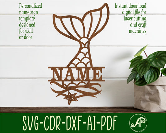 Mermaid tail shape name sign SVG / DXF / AI / PDF / CDR