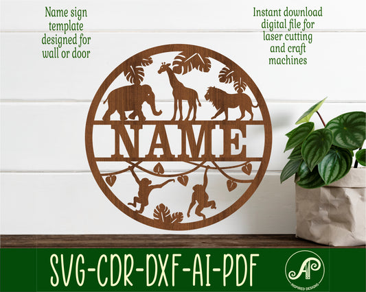 Wild animals name wall sign. SVG / DXF / AI / PDF / CDR