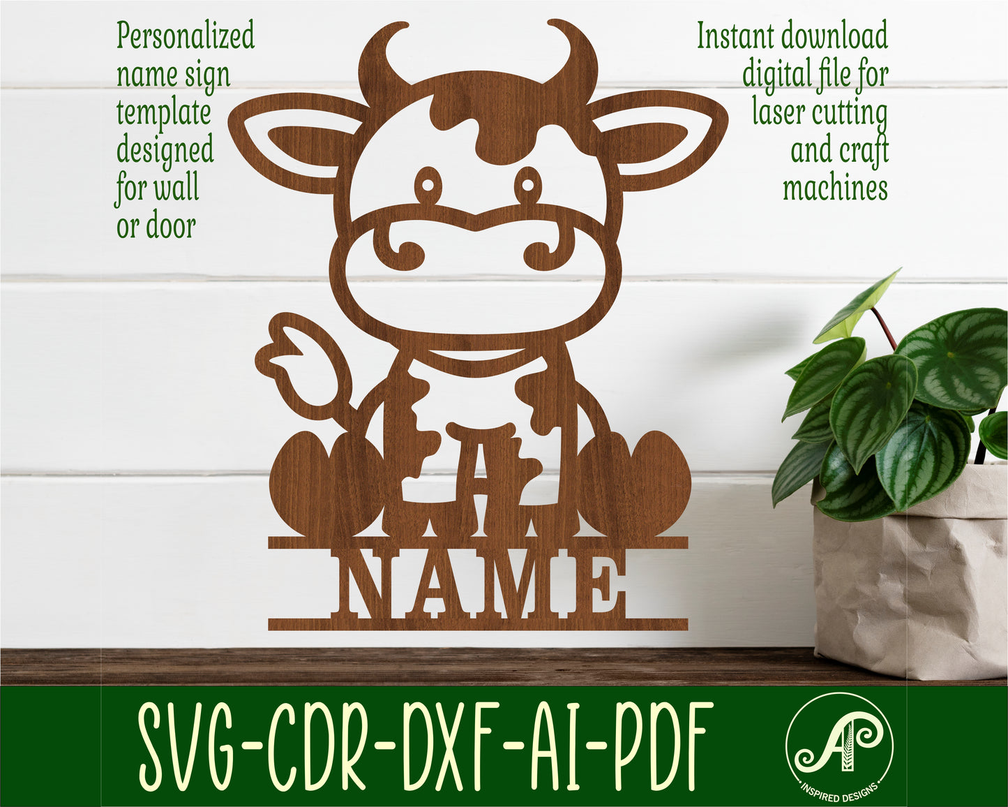 Cute Cow shape name sign SVG / DXF / AI / PDF / CDR