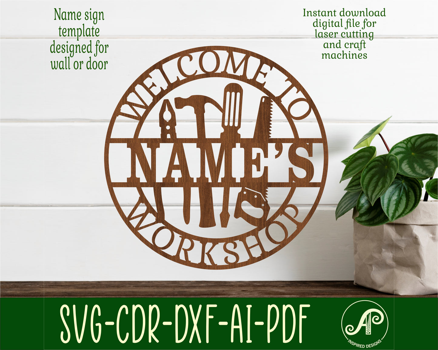 Workshop name wall sign. SVG / DXF / AI / PDF / CDR