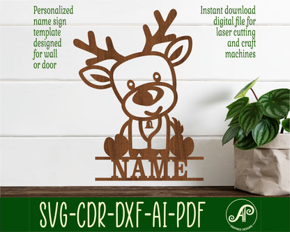 Cute Reindeer shape name sign SVG / DXF / AI / PDF / CDR