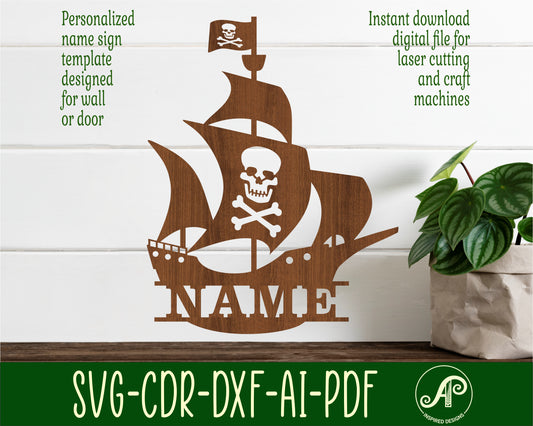 Pirate ship shape name sign SVG / DXF / AI / PDF / CDR