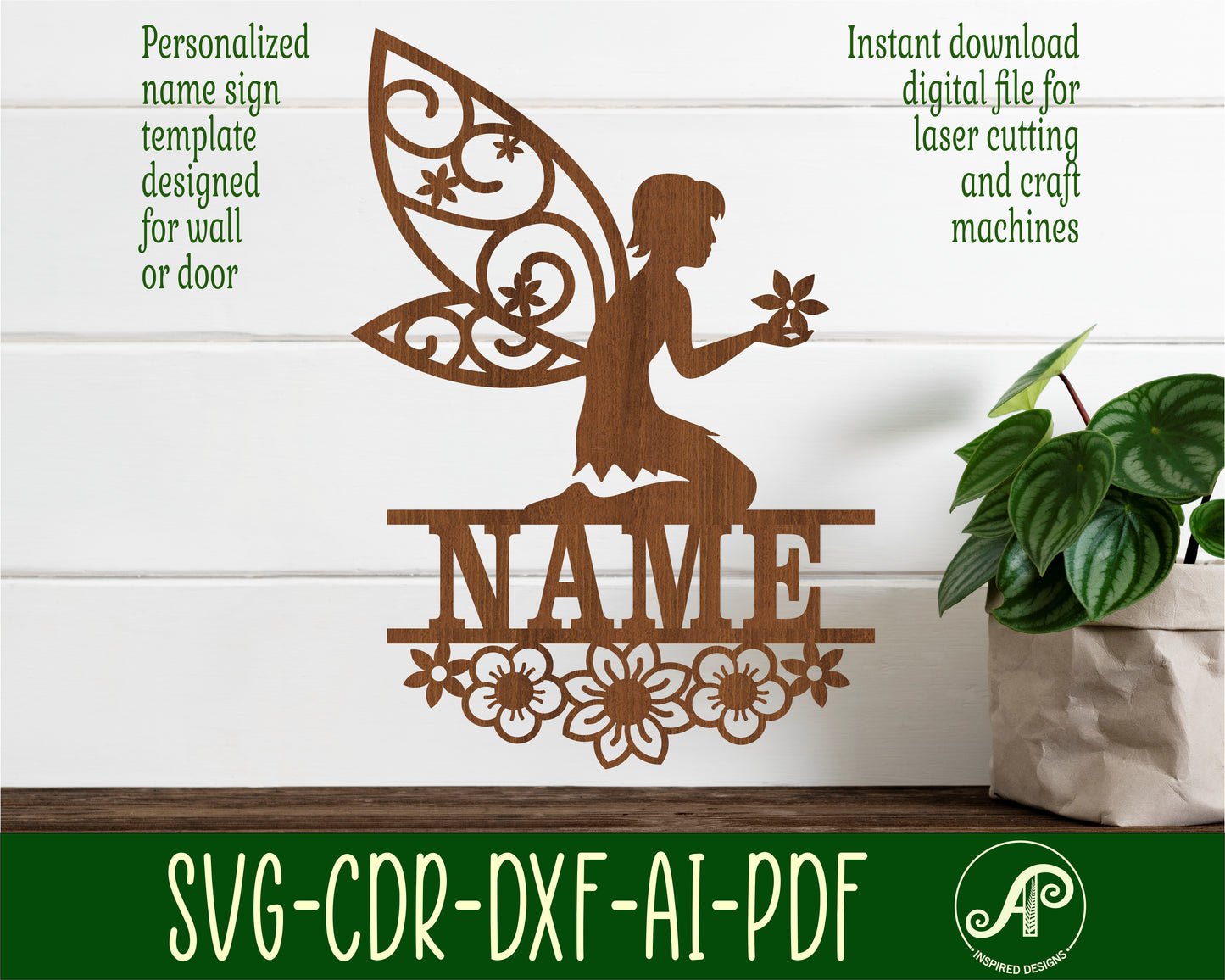 Flower fairy shape name sign SVG / DXF / AI / PDF / CDR