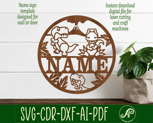 Cute T Rex name wall sign. SVG / DXF / AI / PDF / CDR