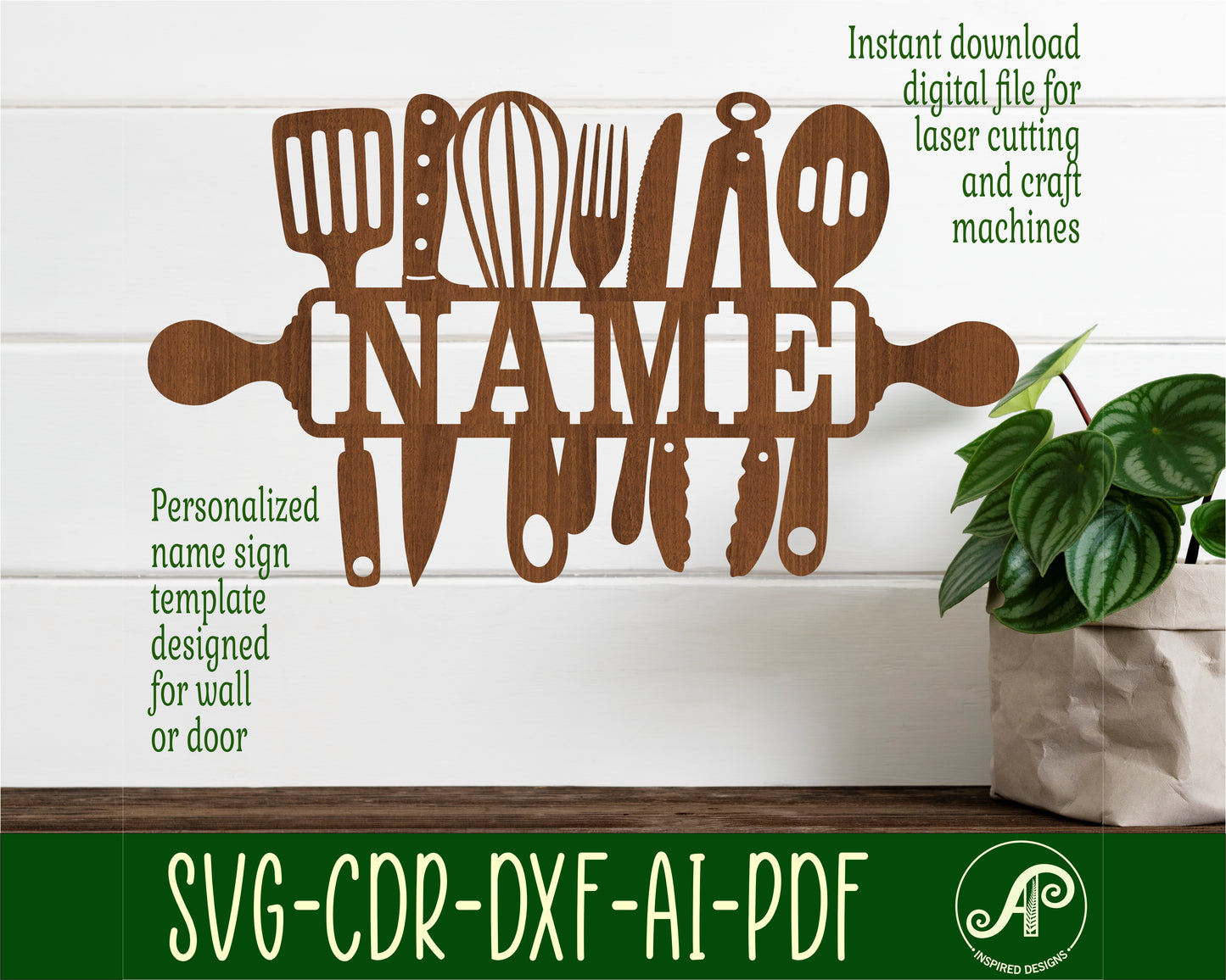 Cooking tools shape name sign SVG / DXF / AI / PDF / CDR