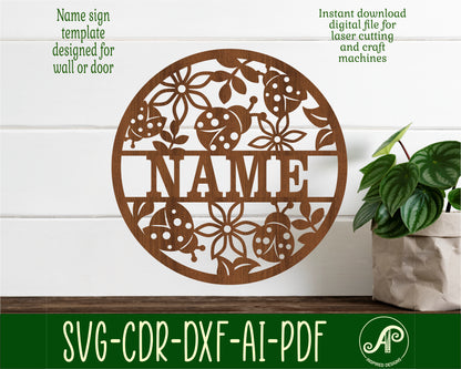 Ladybug name wall sign. SVG / DXF / AI / PDF / CDR